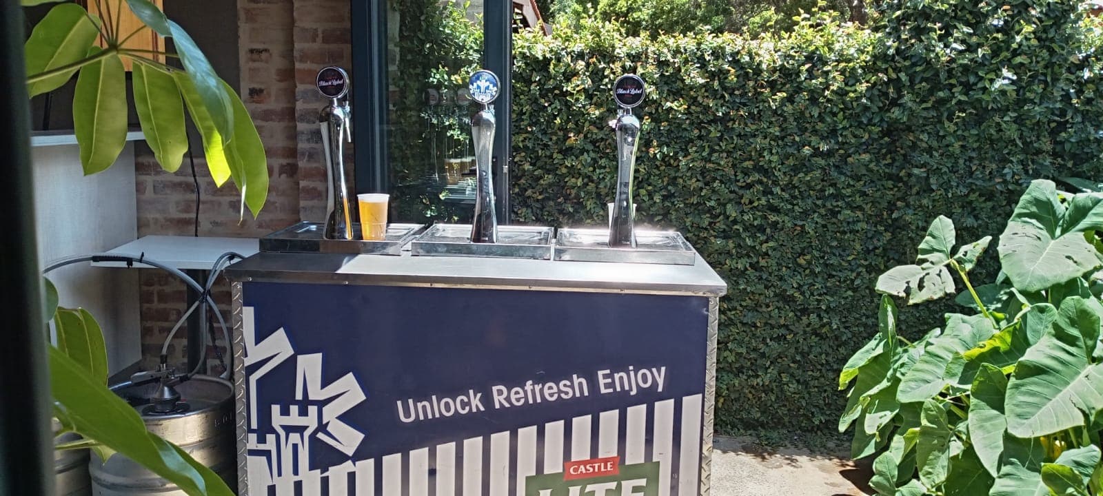 Mobile draught bar cart with branding panel